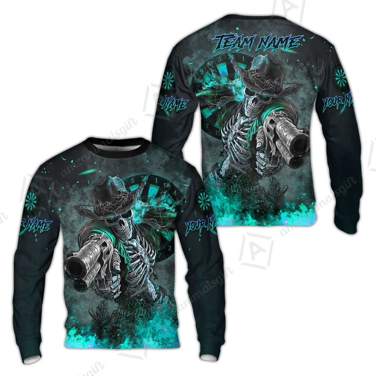 Customized Darts Team Uniform Shirt Darts Cowboy Skeleton Gunslinger Multicolor, Personalized Name Darts Shirt - Image 24