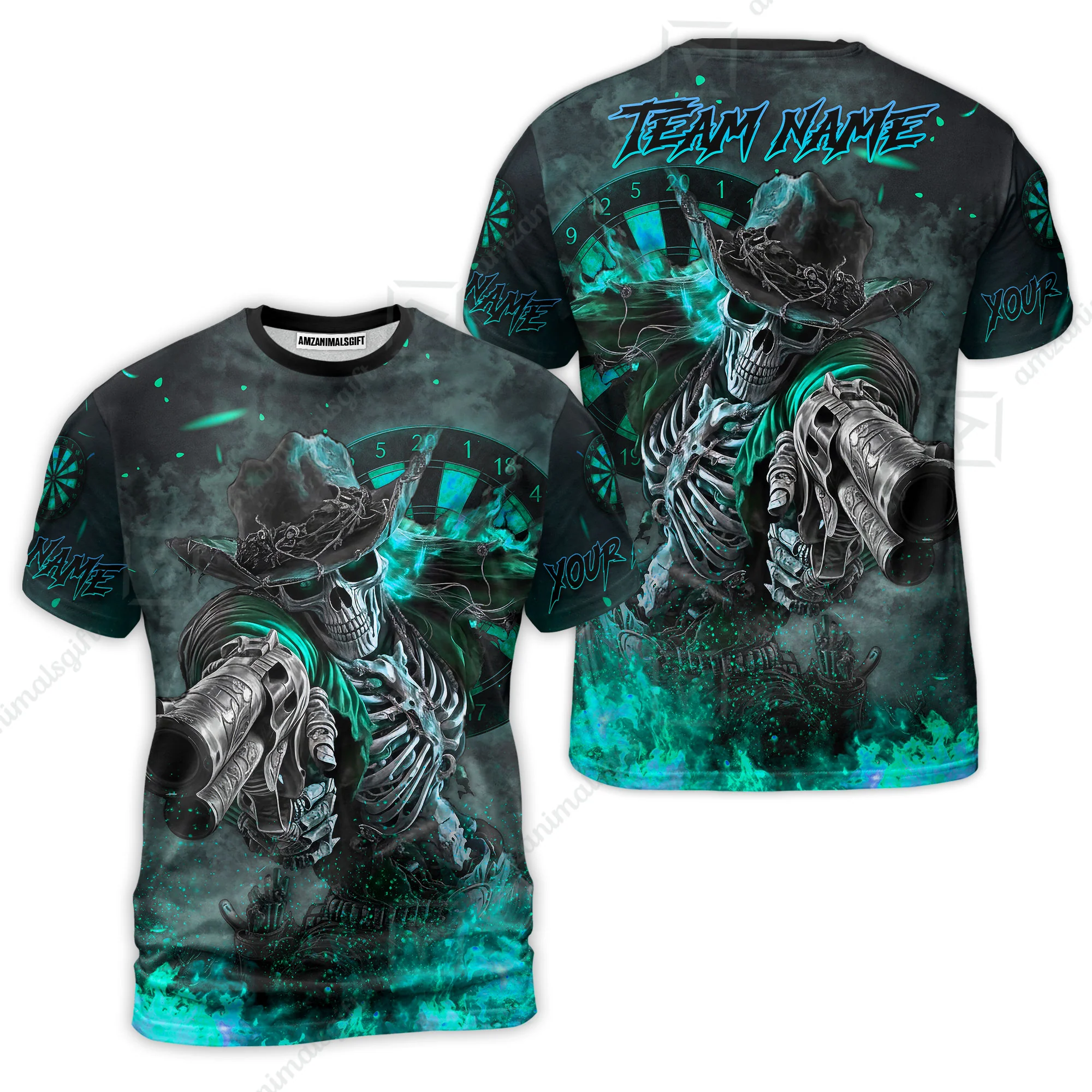 Customized Darts Team Uniform Shirt Darts Cowboy Skeleton Gunslinger Multicolor, Personalized Name Darts Shirt - Image 25