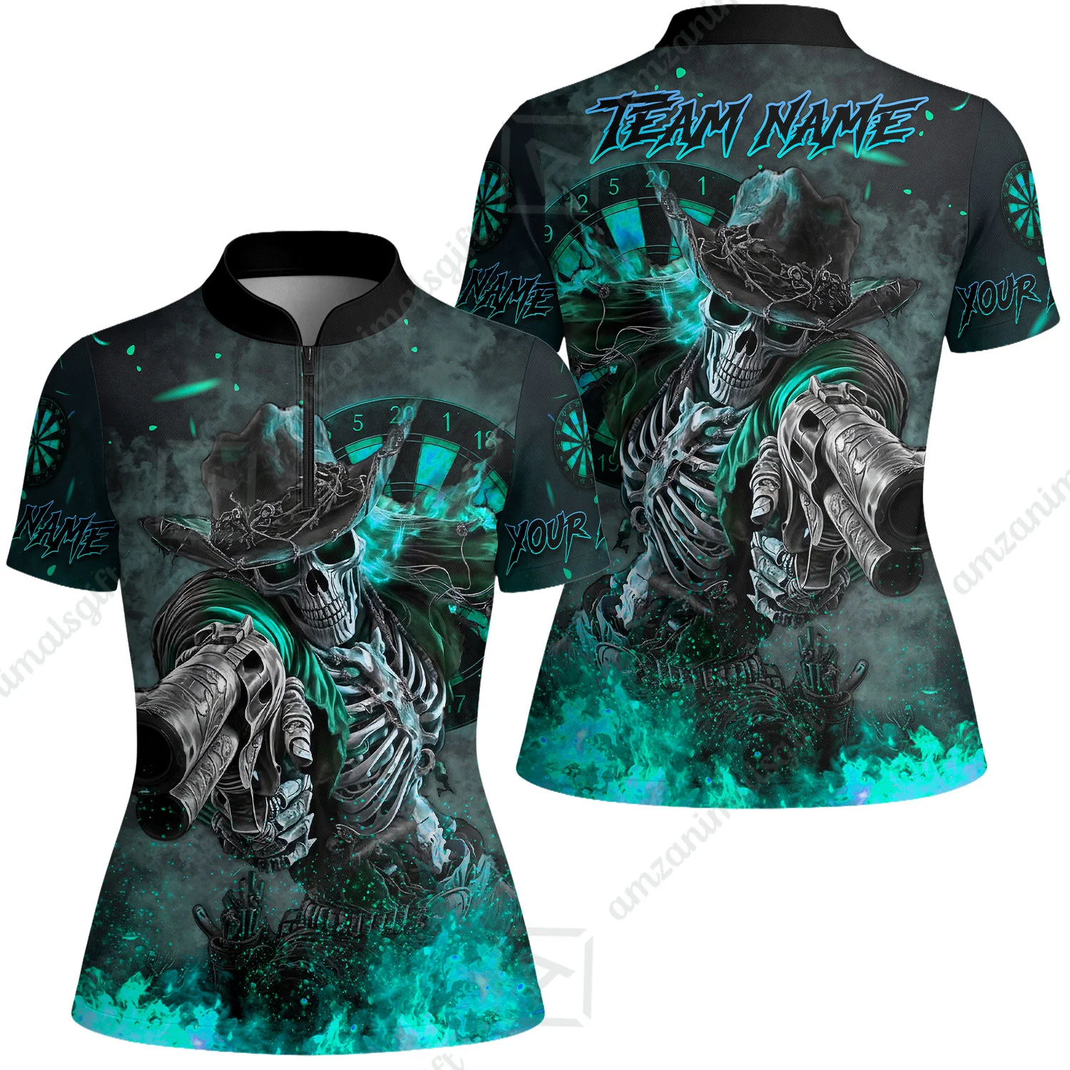 Customized Darts Team Uniform Shirt Darts Cowboy Skeleton Gunslinger Multicolor, Personalized Name Darts Shirt - Image 26
