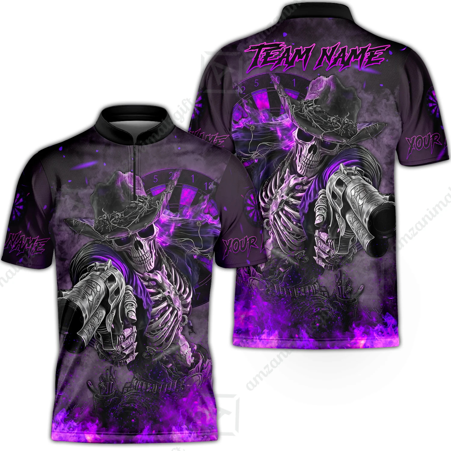 Customized Darts Team Uniform Shirt Darts Cowboy Skeleton Gunslinger Multicolor, Personalized Name Darts Shirt - Image 27