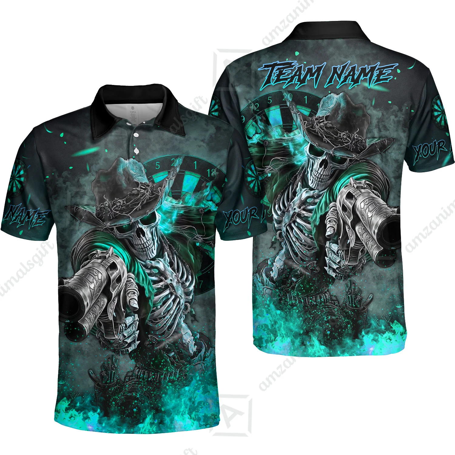 Customized Darts Team Uniform Shirt Darts Cowboy Skeleton Gunslinger Multicolor, Personalized Name Darts Shirt - Image 3