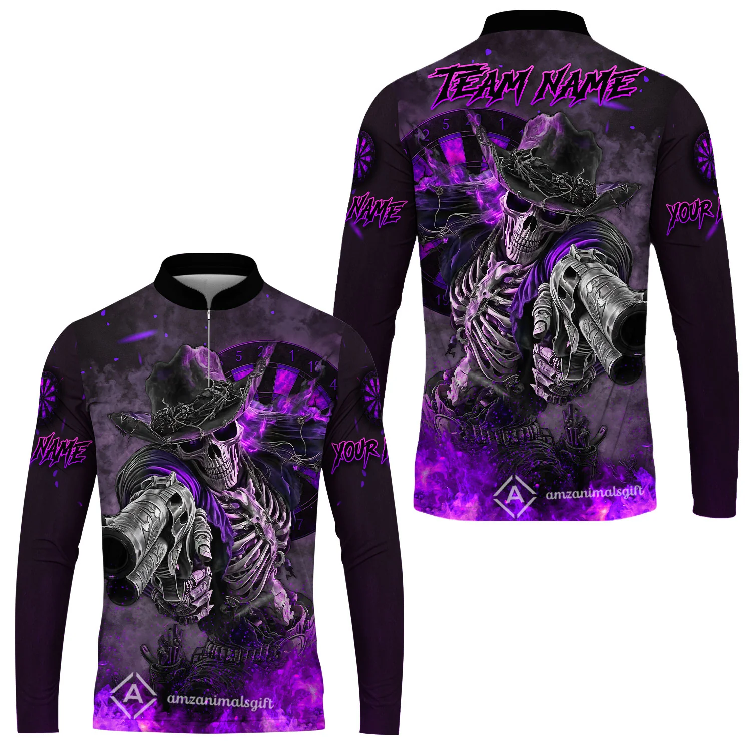 Customized Darts Team Uniform Shirt Darts Cowboy Skeleton Gunslinger Multicolor, Personalized Name Darts Shirt - Image 30