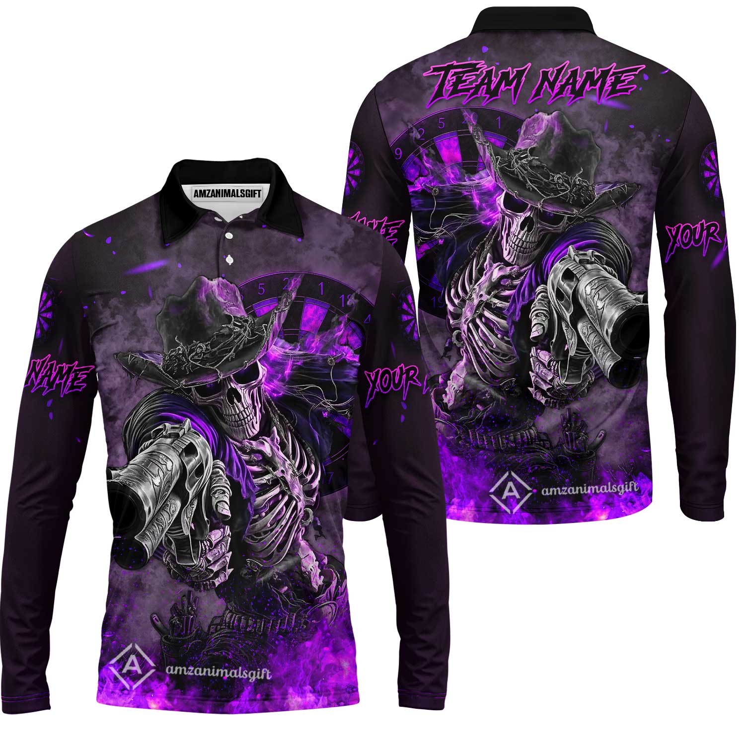 Customized Darts Team Uniform Shirt Darts Cowboy Skeleton Gunslinger Multicolor, Personalized Name Darts Shirt - Image 31