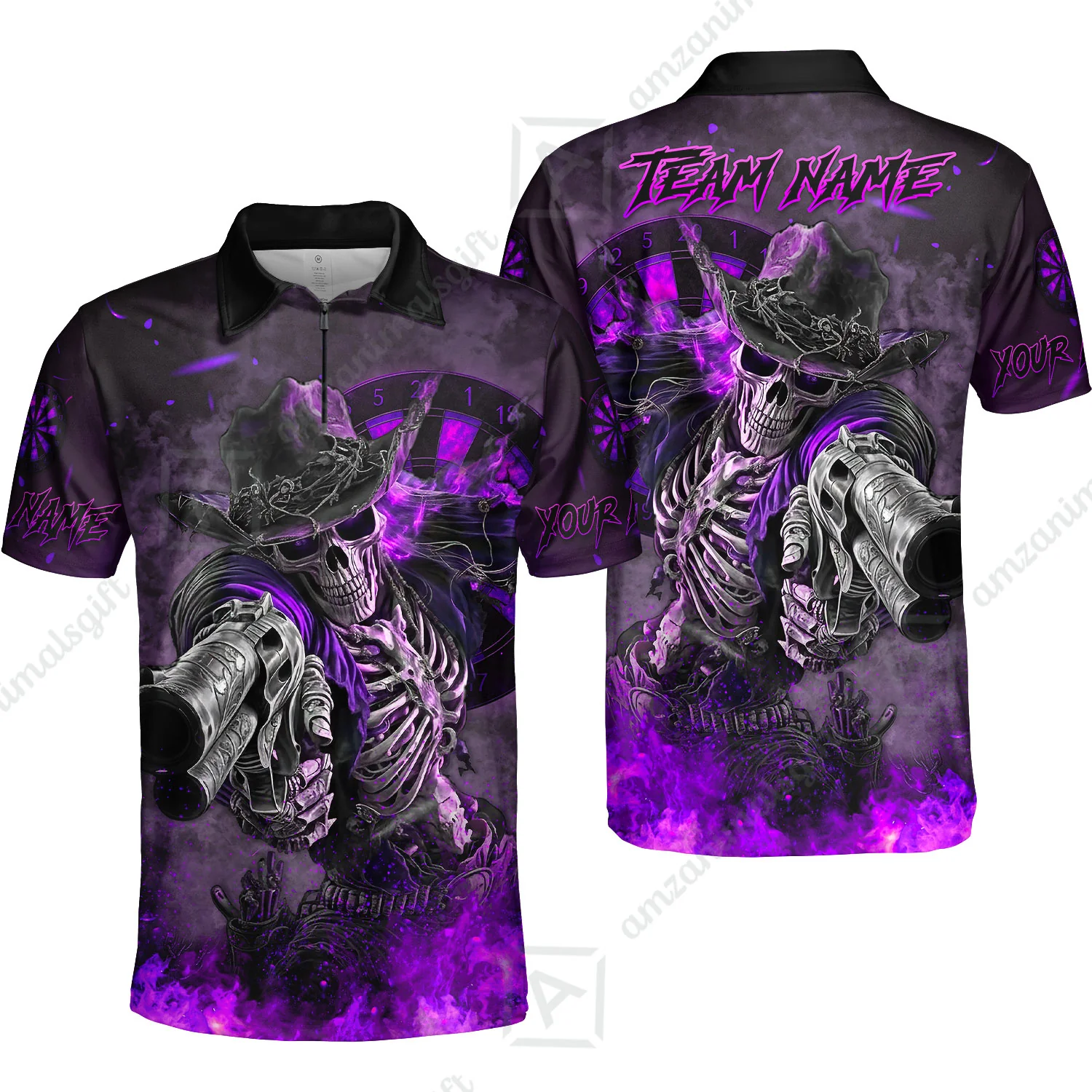 Customized Darts Team Uniform Shirt Darts Cowboy Skeleton Gunslinger Multicolor, Personalized Name Darts Shirt - Image 32