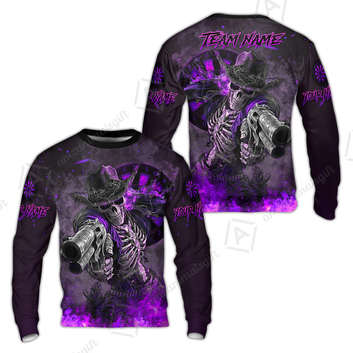 Customized Darts Team Uniform Shirt Darts Cowboy Skeleton Gunslinger Multicolor, Personalized Name Darts Shirt - Image 33