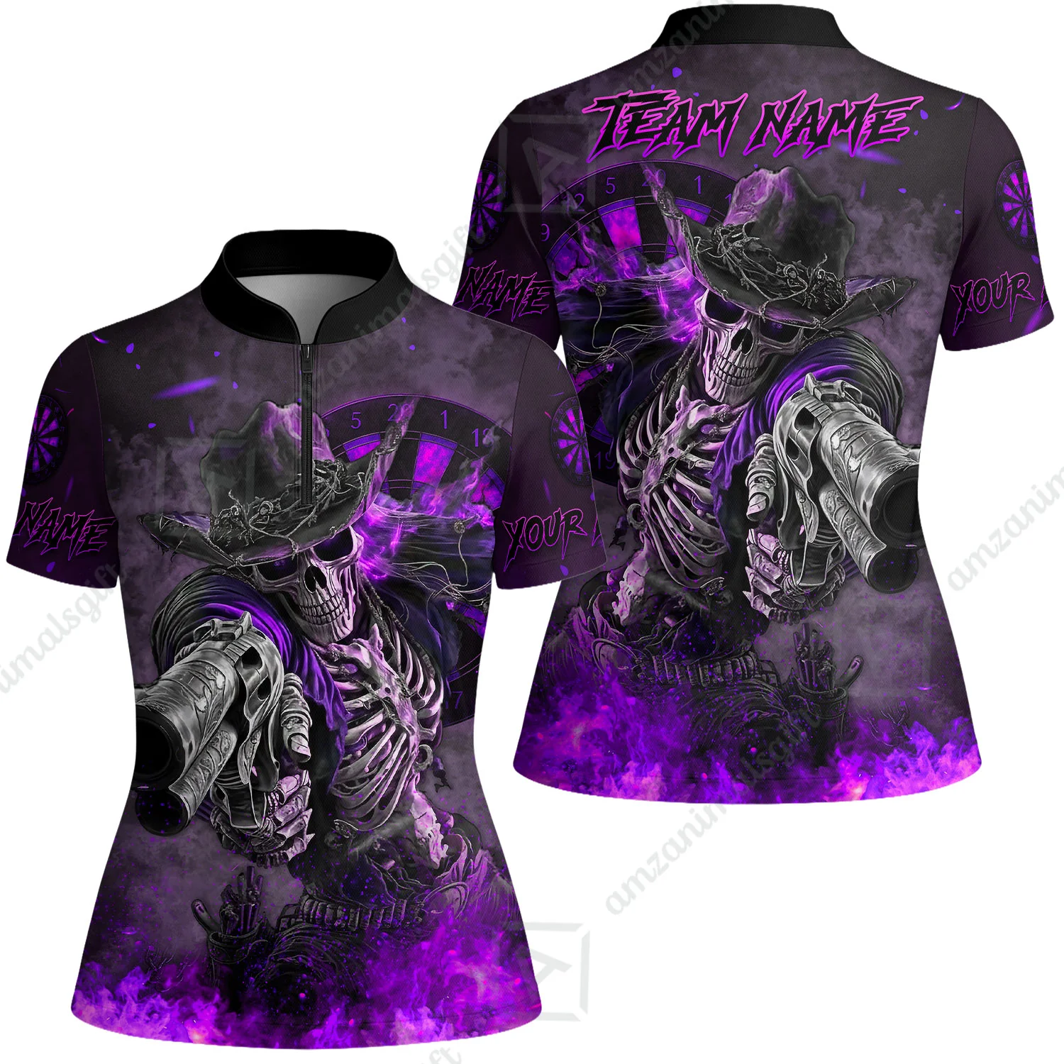 Customized Darts Team Uniform Shirt Darts Cowboy Skeleton Gunslinger Multicolor, Personalized Name Darts Shirt - Image 35