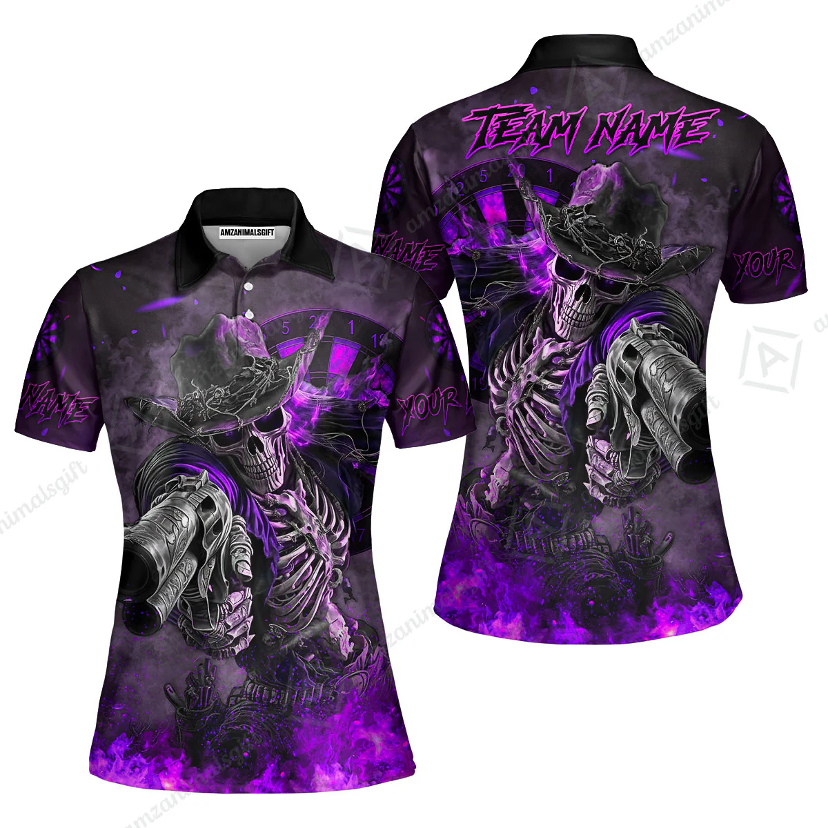 Customized Darts Team Uniform Shirt Darts Cowboy Skeleton Gunslinger Multicolor, Personalized Name Darts Shirt - Image 36