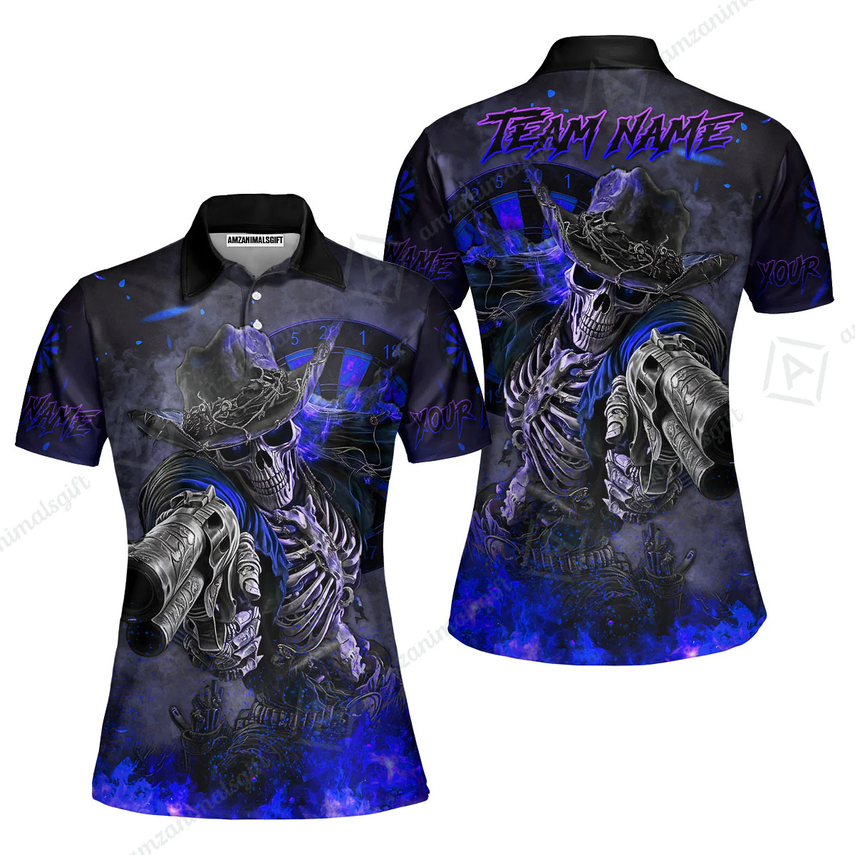 Customized Darts Team Uniform Shirt Darts Cowboy Skeleton Gunslinger Multicolor, Personalized Name Darts Shirt - Image 38