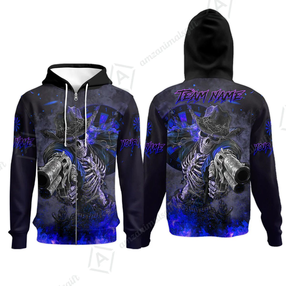 Customized Darts Team Uniform Shirt Darts Cowboy Skeleton Gunslinger Multicolor, Personalized Name Darts Shirt - Image 39