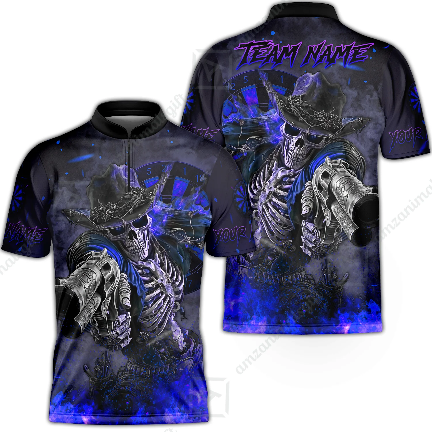 Customized Darts Team Uniform Shirt Darts Cowboy Skeleton Gunslinger Multicolor, Personalized Name Darts Shirt - Image 40