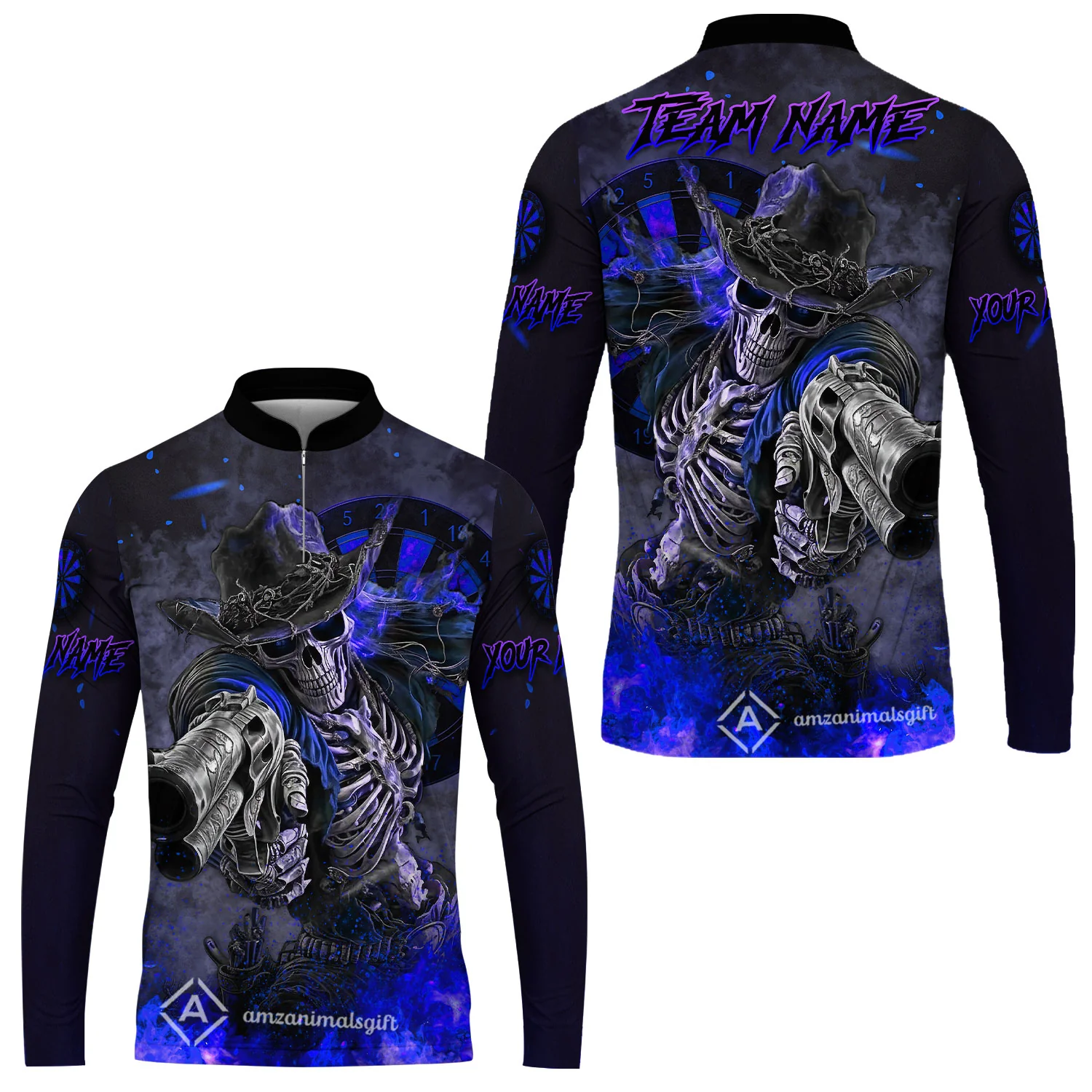 Customized Darts Team Uniform Shirt Darts Cowboy Skeleton Gunslinger Multicolor, Personalized Name Darts Shirt - Image 43