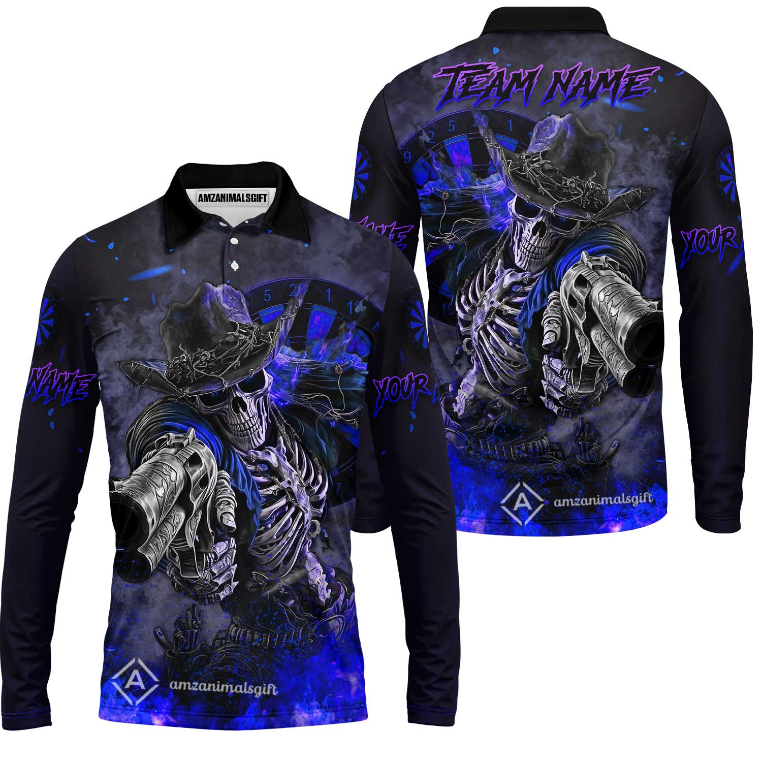Customized Darts Team Uniform Shirt Darts Cowboy Skeleton Gunslinger Multicolor, Personalized Name Darts Shirt - Image 44