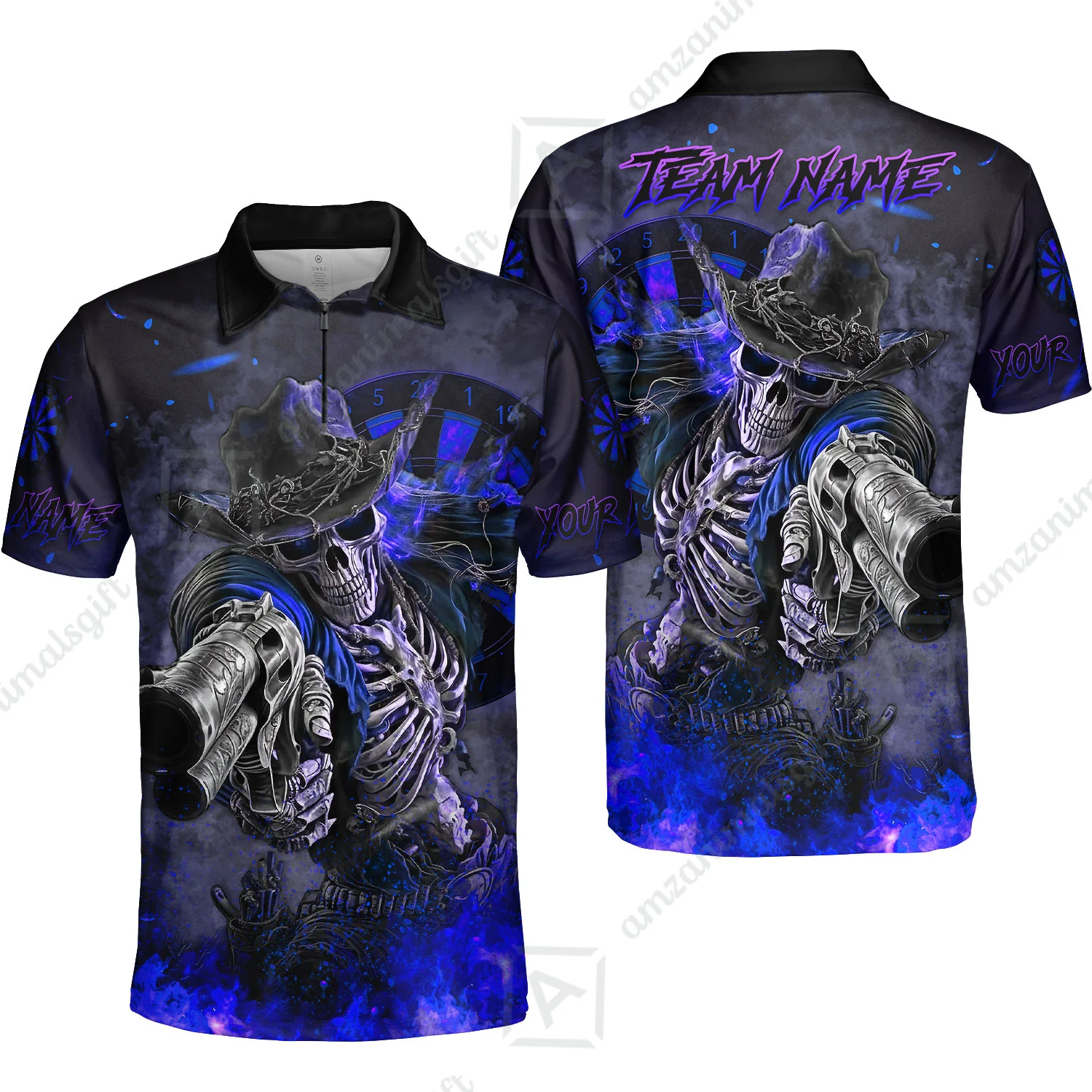 Customized Darts Team Uniform Shirt Darts Cowboy Skeleton Gunslinger Multicolor, Personalized Name Darts Shirt - Image 45