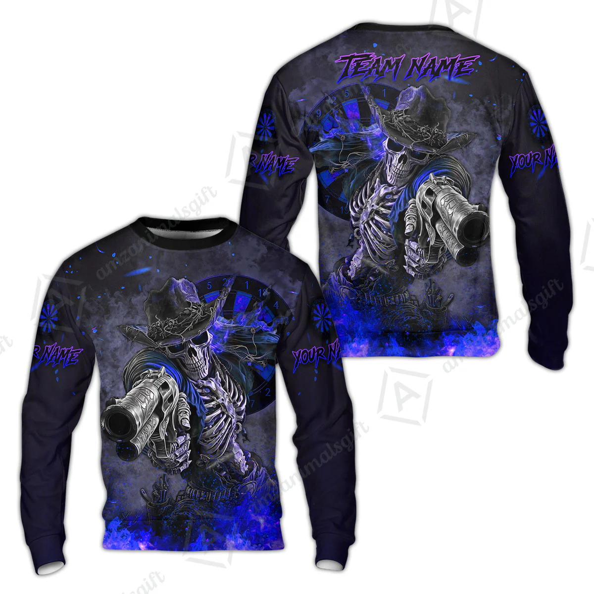 Customized Darts Team Uniform Shirt Darts Cowboy Skeleton Gunslinger Multicolor, Personalized Name Darts Shirt - Image 46