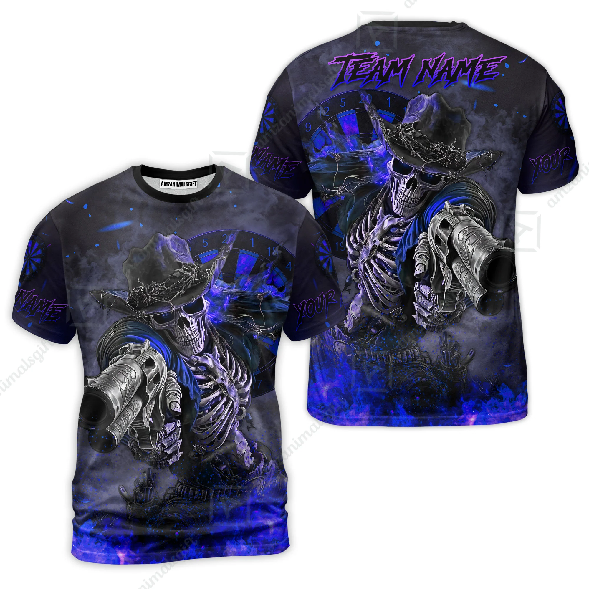 Customized Darts Team Uniform Shirt Darts Cowboy Skeleton Gunslinger Multicolor, Personalized Name Darts Shirt - Image 47