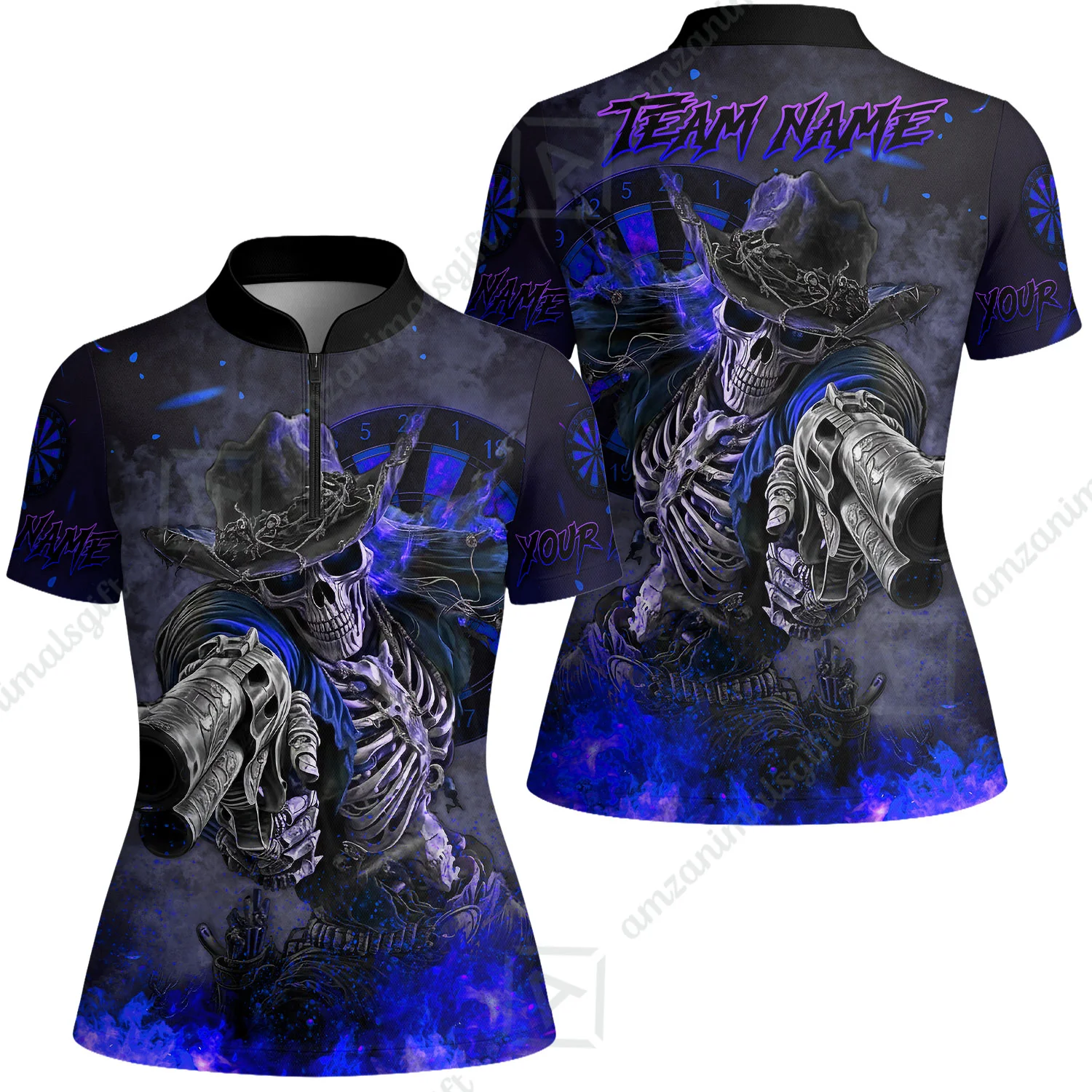 Customized Darts Team Uniform Shirt Darts Cowboy Skeleton Gunslinger Multicolor, Personalized Name Darts Shirt - Image 48