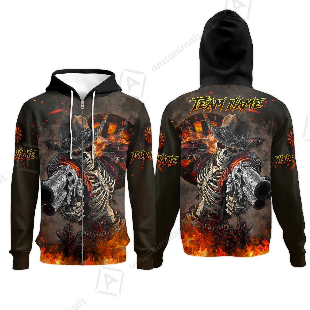 Customized Darts Team Uniform Shirt Darts Cowboy Skeleton Gunslinger Multicolor, Personalized Name Darts Shirt - Image 5