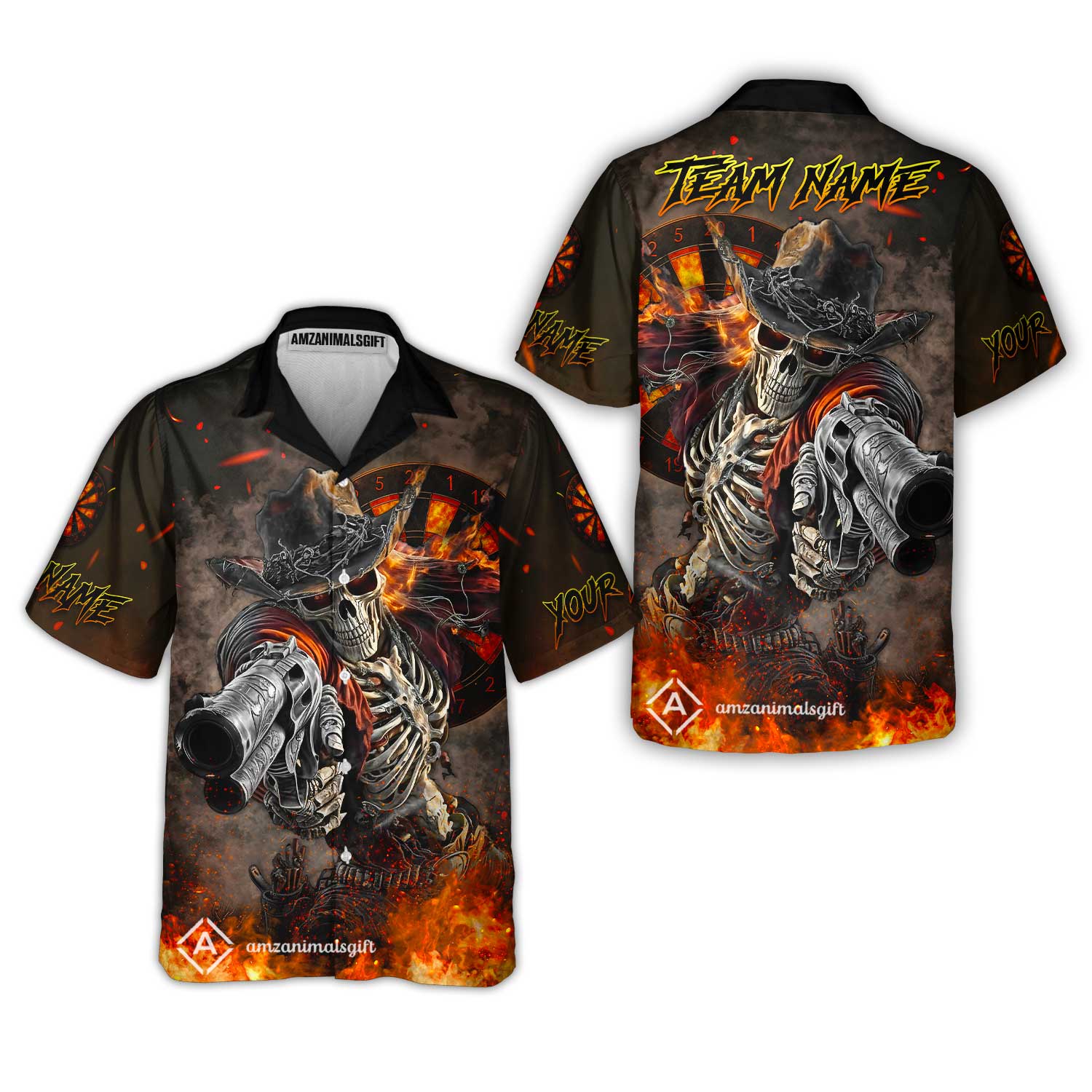 Customized Darts Team Uniform Shirt Darts Cowboy Skeleton Gunslinger Multicolor, Personalized Name Darts Shirt - Image 7