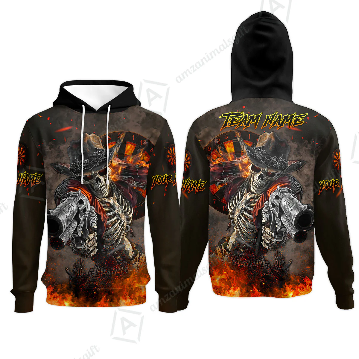 Customized Darts Team Uniform Shirt Darts Cowboy Skeleton Gunslinger Multicolor, Personalized Name Darts Shirt - Image 8