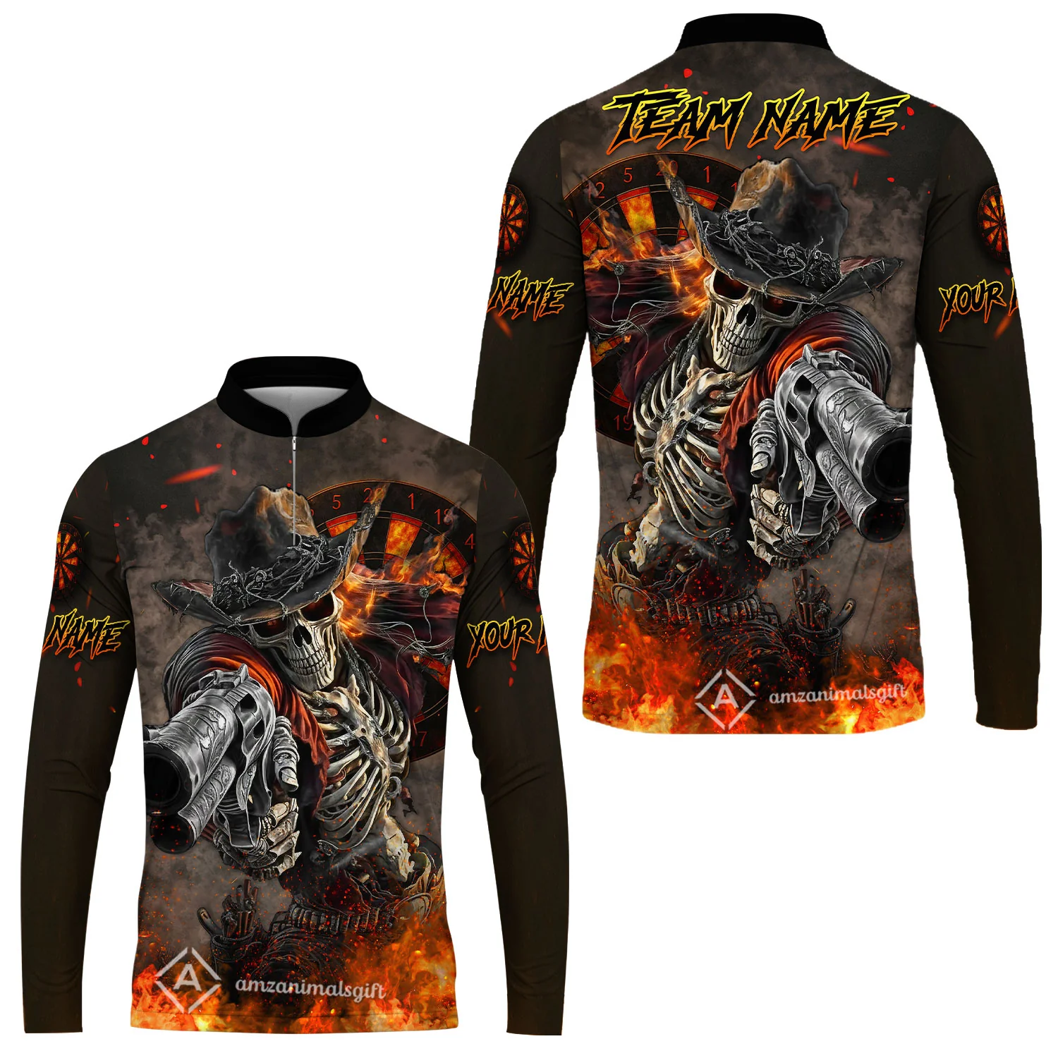 Customized Darts Team Uniform Shirt Darts Cowboy Skeleton Gunslinger Multicolor, Personalized Name Darts Shirt - Image 9