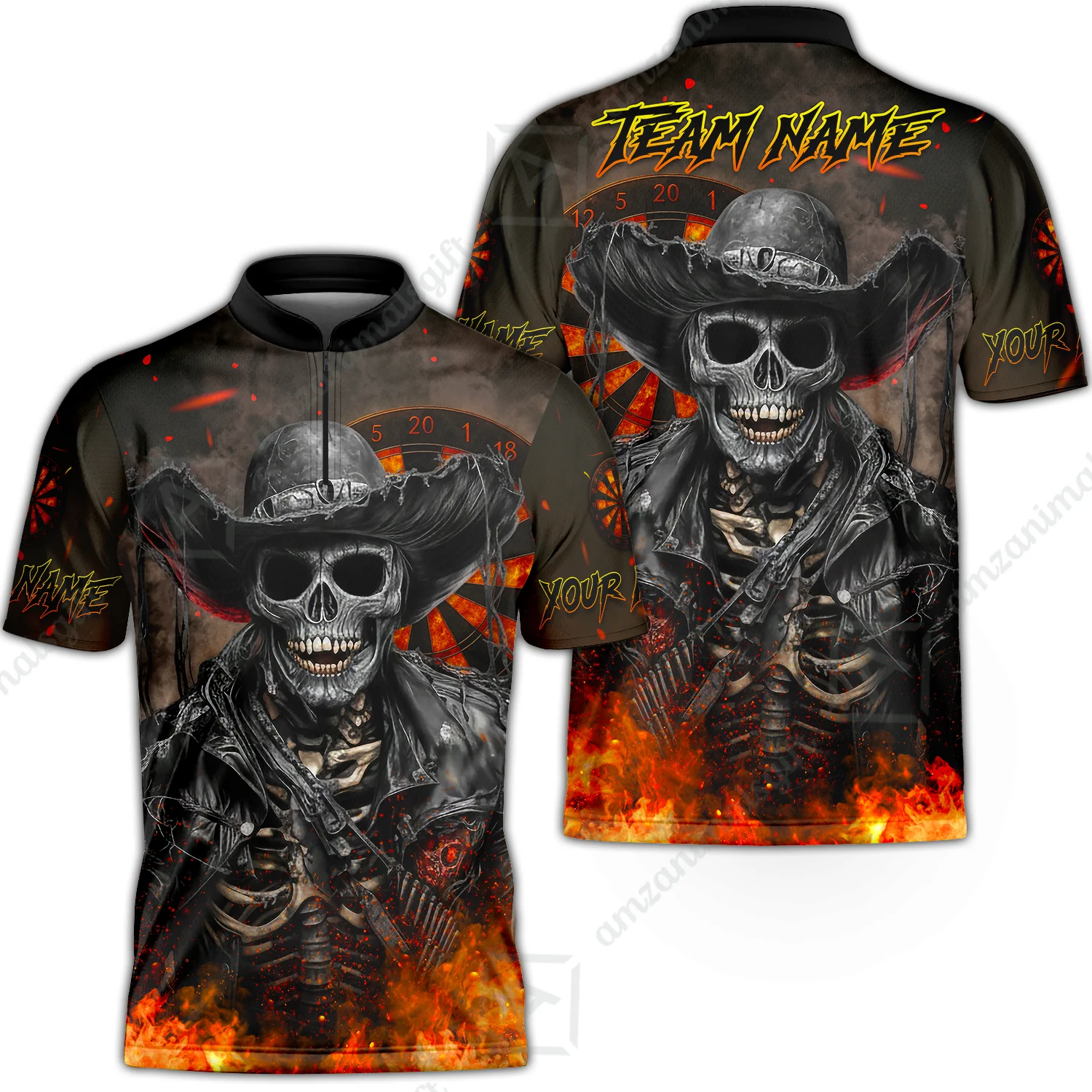 Customized Darts Team Uniform Shirt Darts Cowboy Skeleton Multicolor, Personalized Name And Team Name Darts Shirt - Image 4