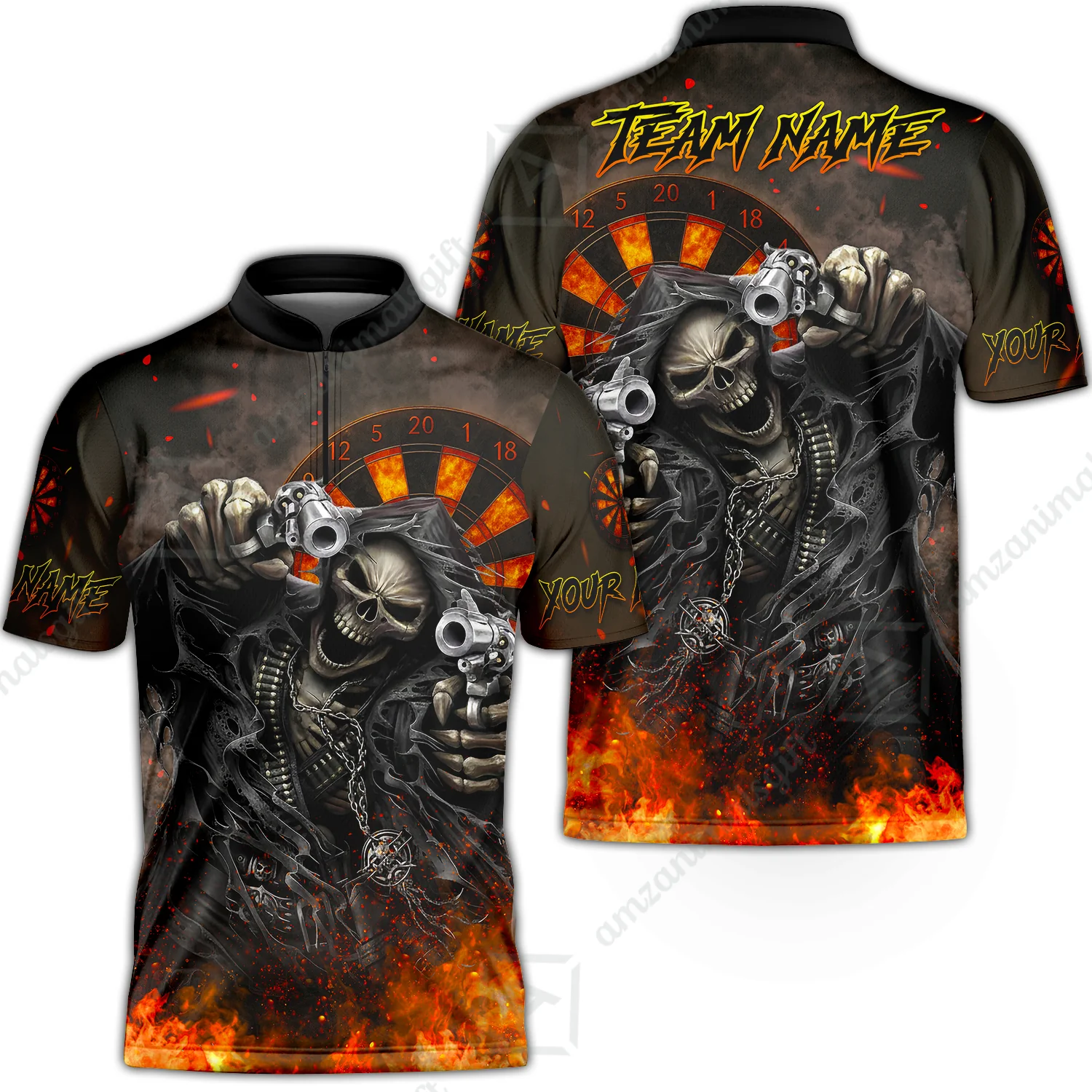 Customized Darts Team Uniform Shirt Darts Skull Reaper Gunslinger Multicolor, Personalized Name And Team Name Darts Shirt - Image 3