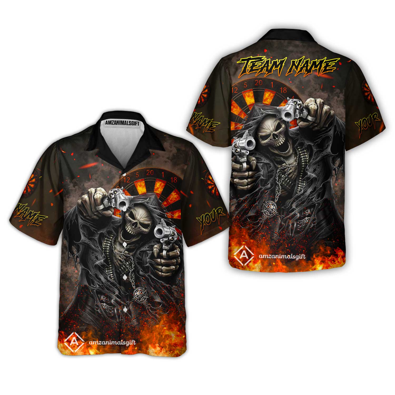 Customized Darts Team Uniform Shirt Darts Skull Reaper Gunslinger Multicolor, Personalized Name And Team Name Darts Shirt - Image 4