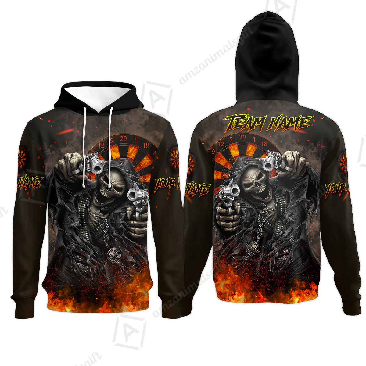 Customized Darts Team Uniform Shirt Darts Skull Reaper Gunslinger Multicolor, Personalized Name And Team Name Darts Shirt - Image 5