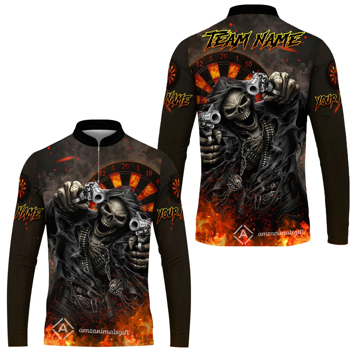 Customized Darts Team Uniform Shirt Darts Skull Reaper Gunslinger Multicolor, Personalized Name And Team Name Darts Shirt - Image 6