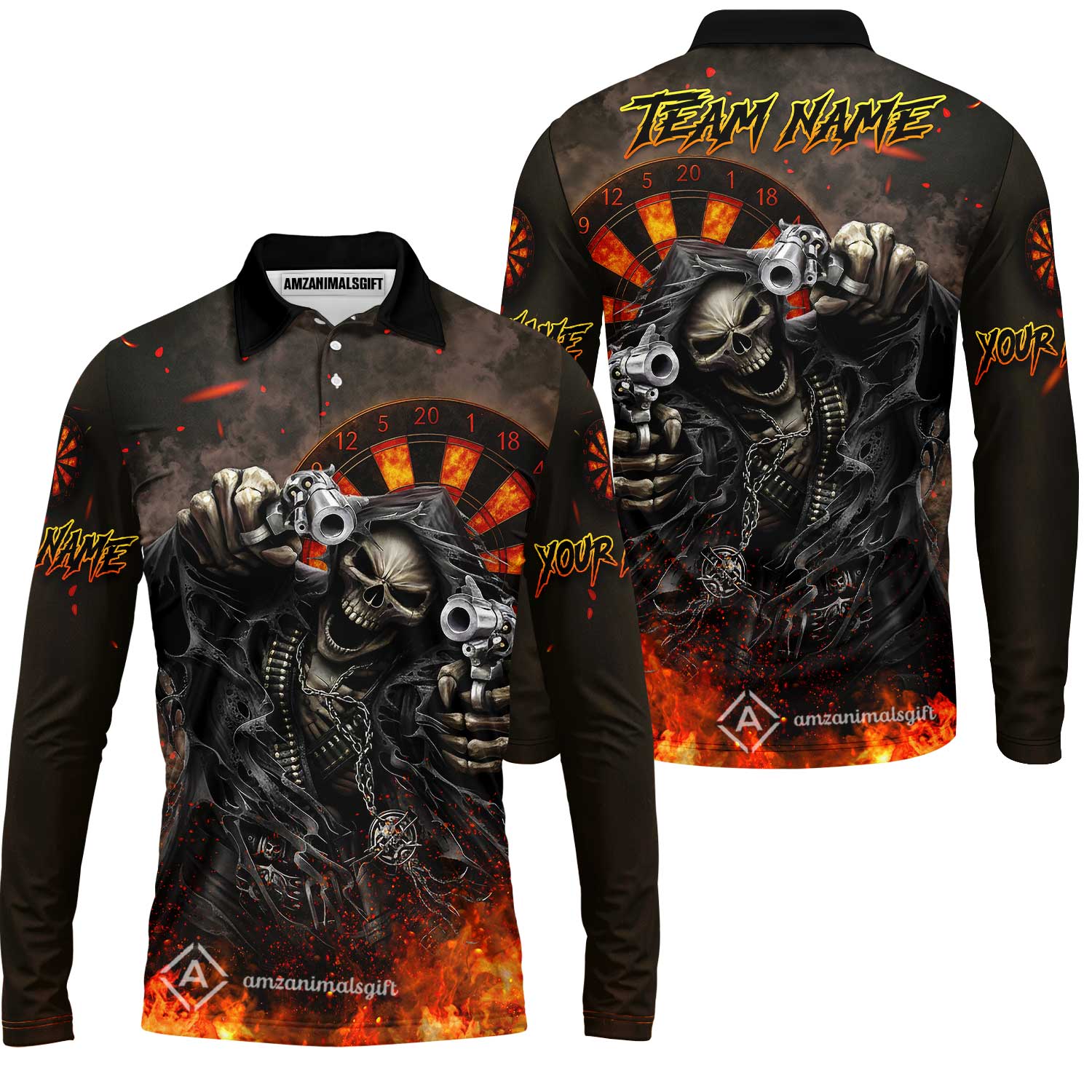 Customized Darts Team Uniform Shirt Darts Skull Reaper Gunslinger Multicolor, Personalized Name And Team Name Darts Shirt - Image 7