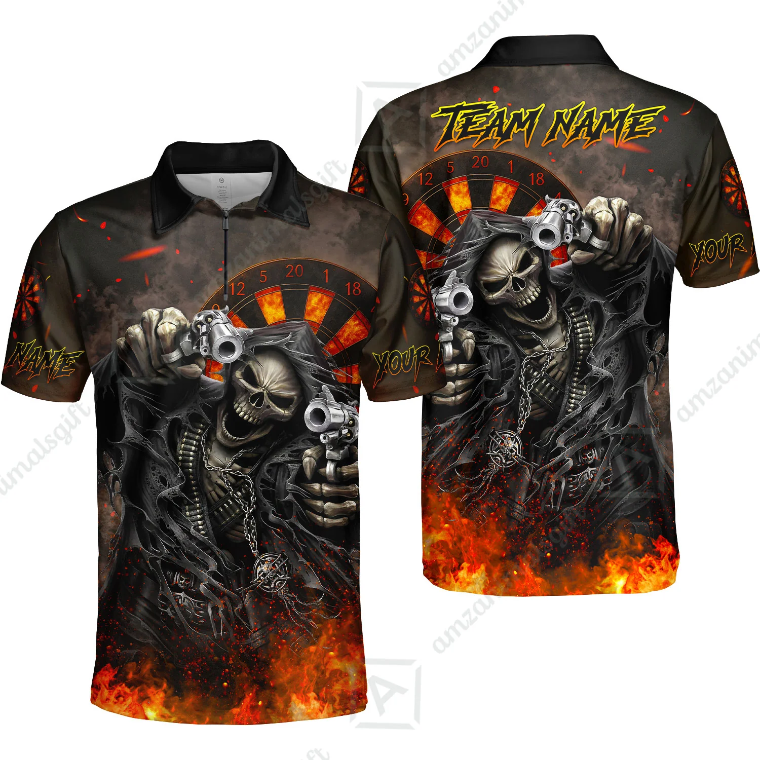 Customized Darts Team Uniform Shirt Darts Skull Reaper Gunslinger Multicolor, Personalized Name And Team Name Darts Shirt - Image 8