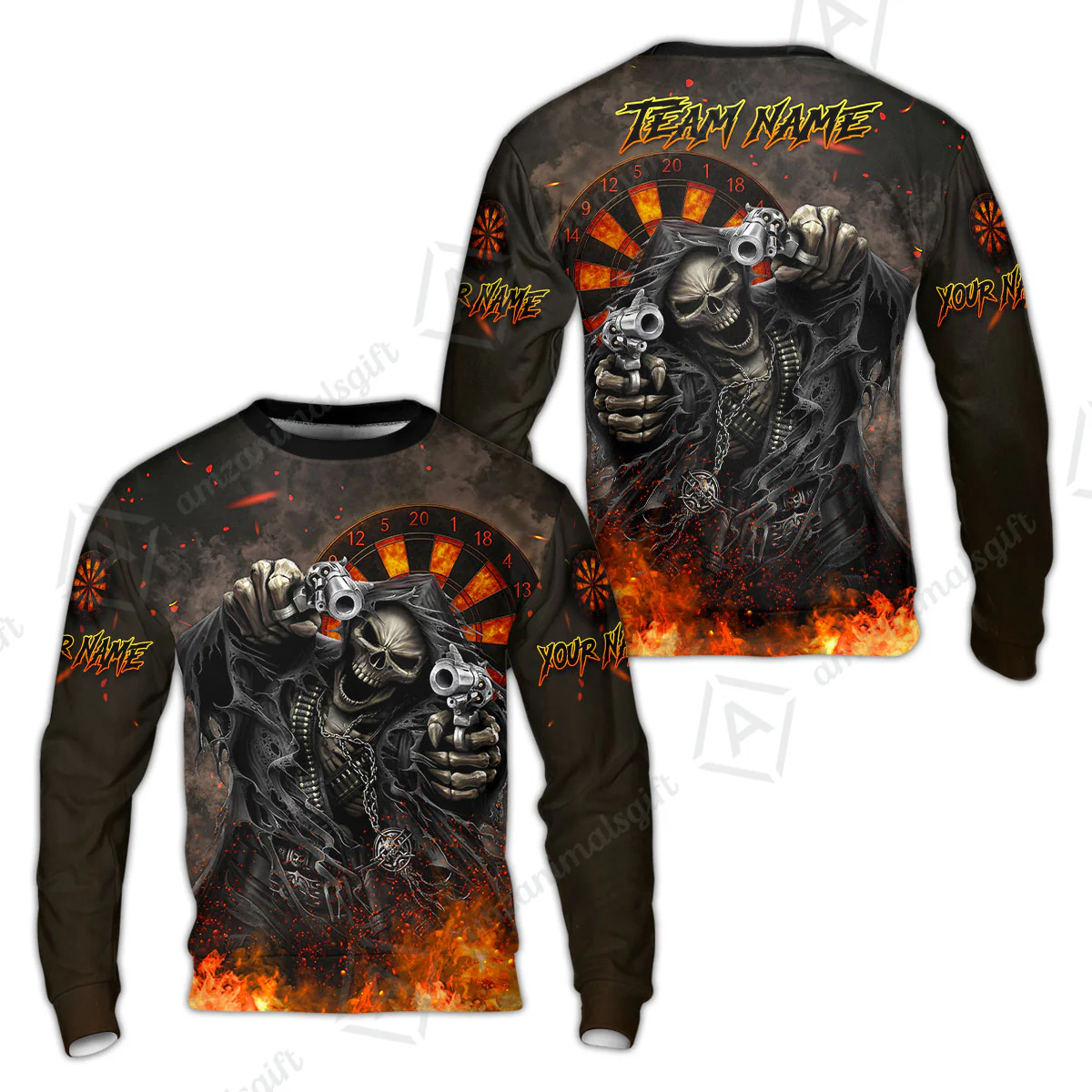 Customized Darts Team Uniform Shirt Darts Skull Reaper Gunslinger Multicolor, Personalized Name And Team Name Darts Shirt - Image 9