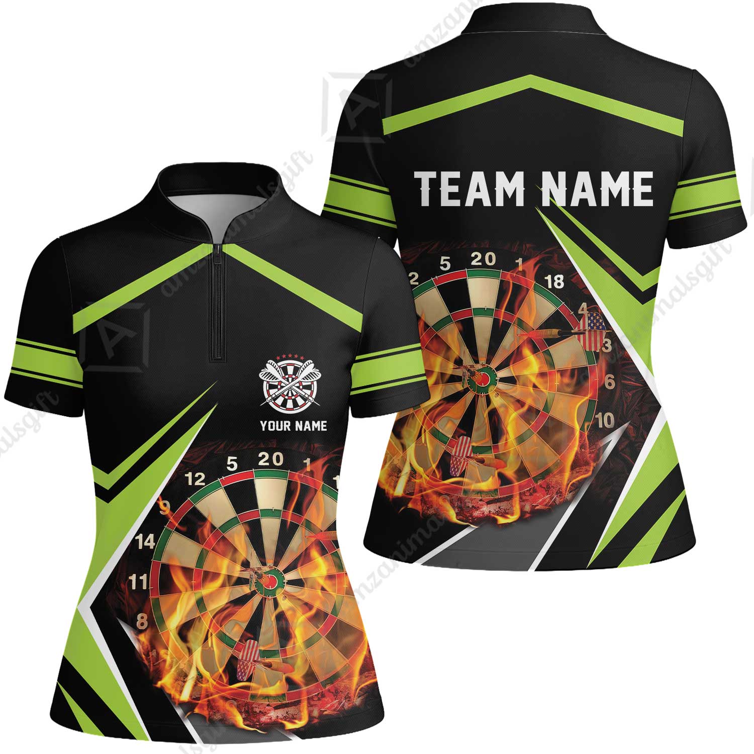 Customized Darts Team Women Jersey Shirt, Dartboard In Flame Polo Shirt Personalized Name And Team Name For Darts League - Image 2
