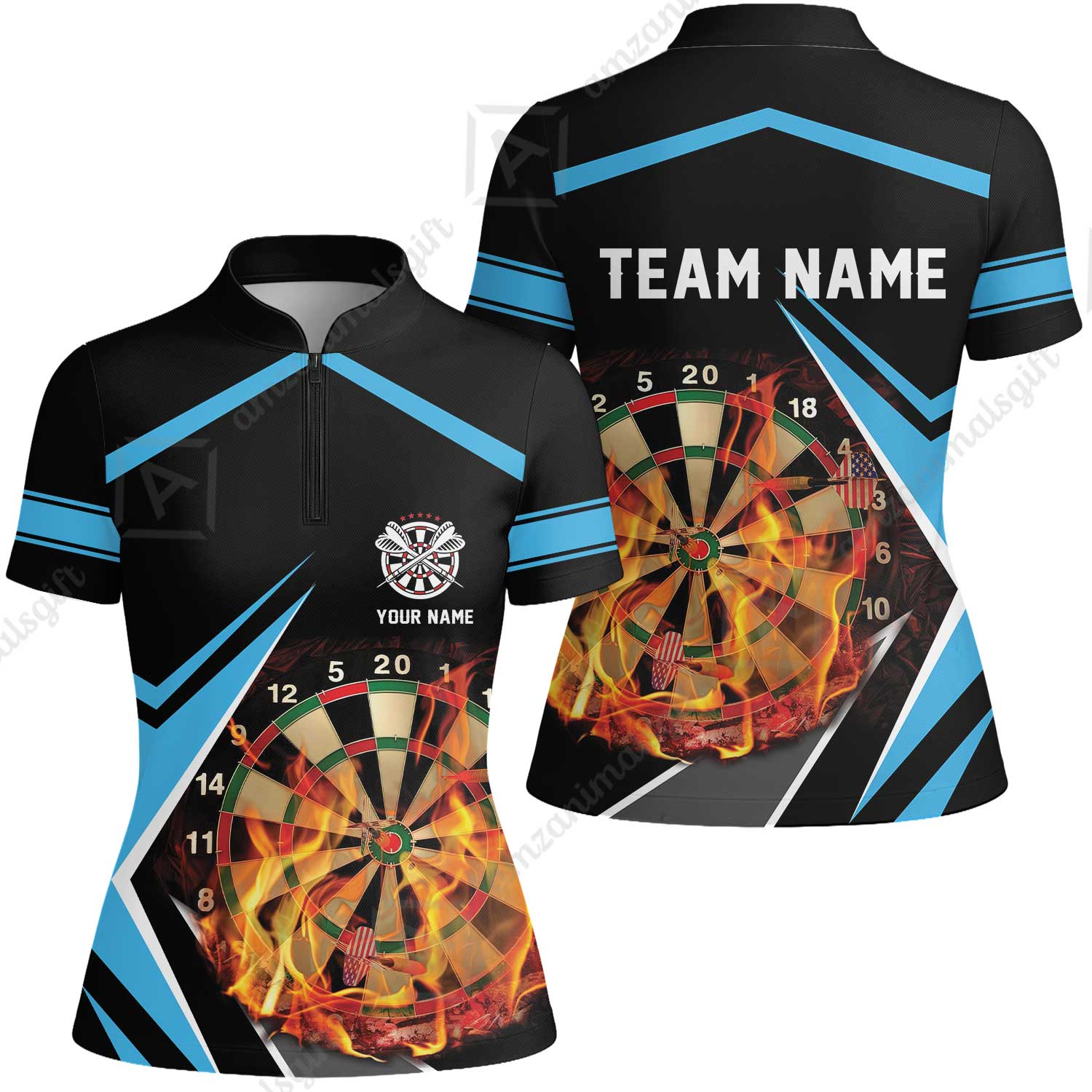 Customized Darts Team Women Jersey Shirt, Dartboard In Flame Polo Shirt Personalized Name And Team Name For Darts League - Image 4