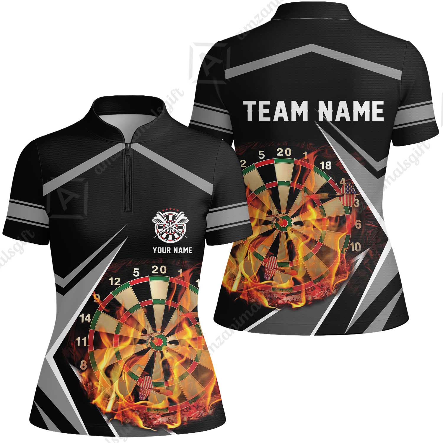 Customized Darts Team Women Jersey Shirt, Dartboard In Flame Polo Shirt Personalized Name And Team Name For Darts League - Image 6