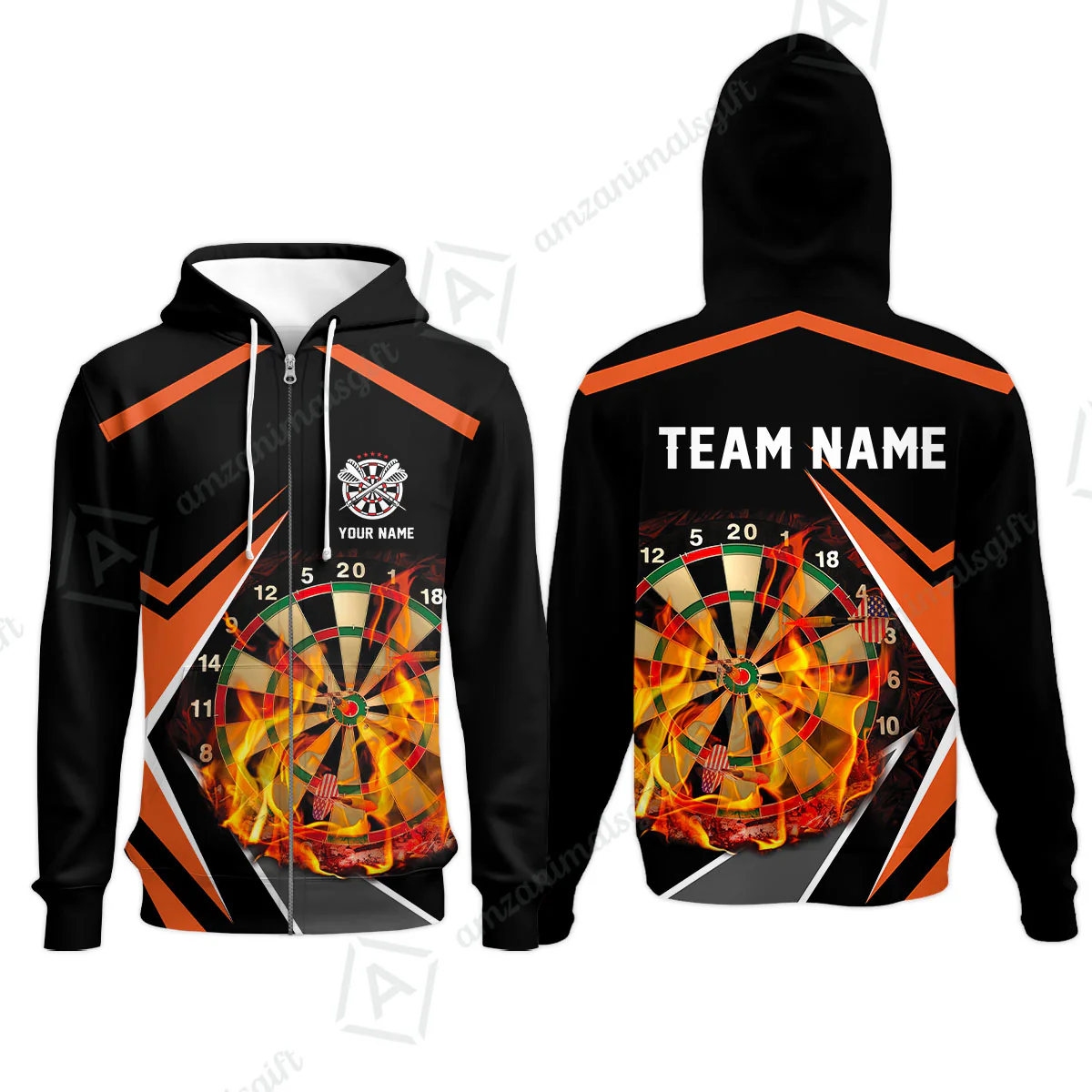 Customized Darts Team Zip Hoodie, Dartboard In Flame Polo Shirt Personalized Name And Team Name For Darts League - Image 3