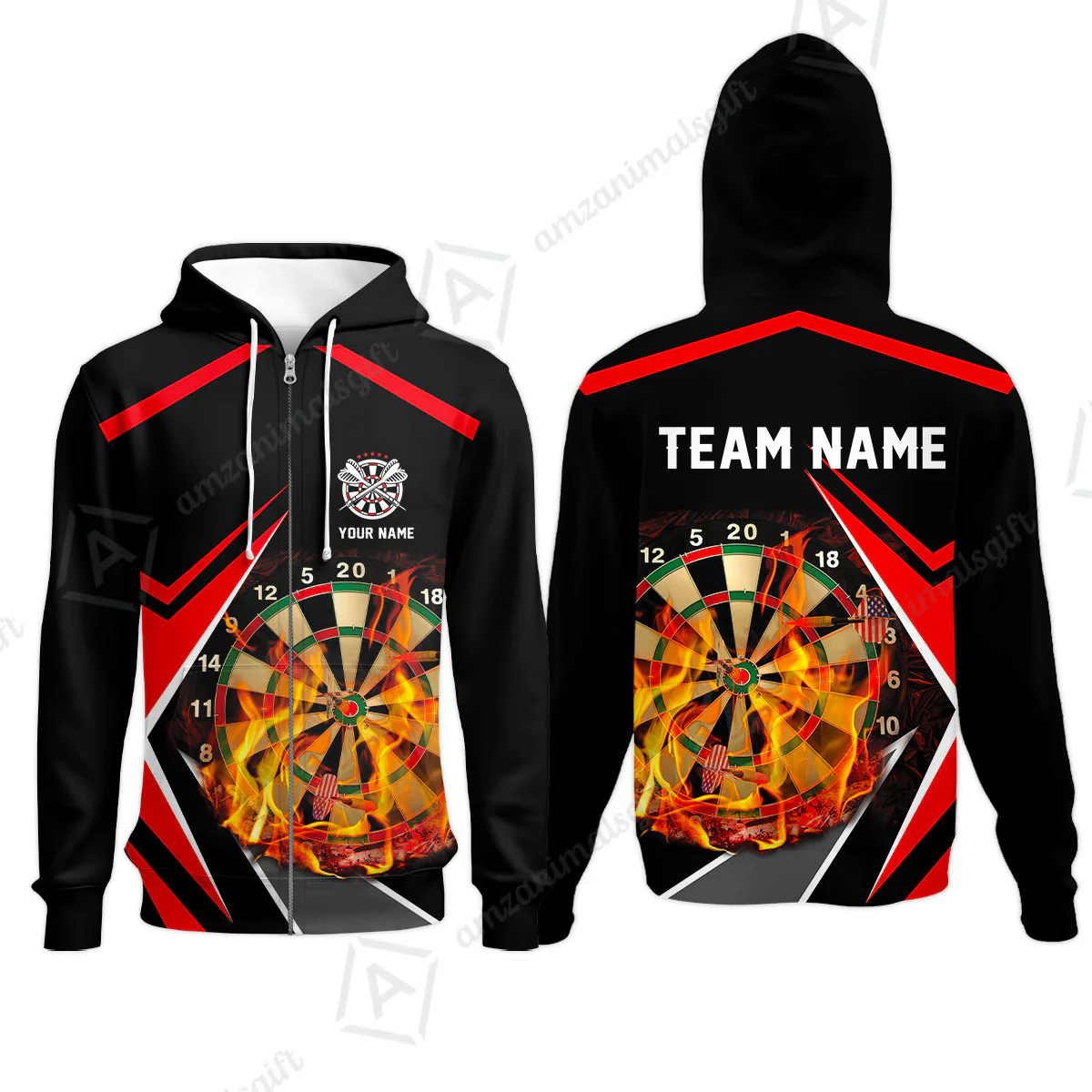 Customized Darts Team Zip Hoodie, Dartboard In Flame Polo Shirt Personalized Name And Team Name For Darts League - Image 5