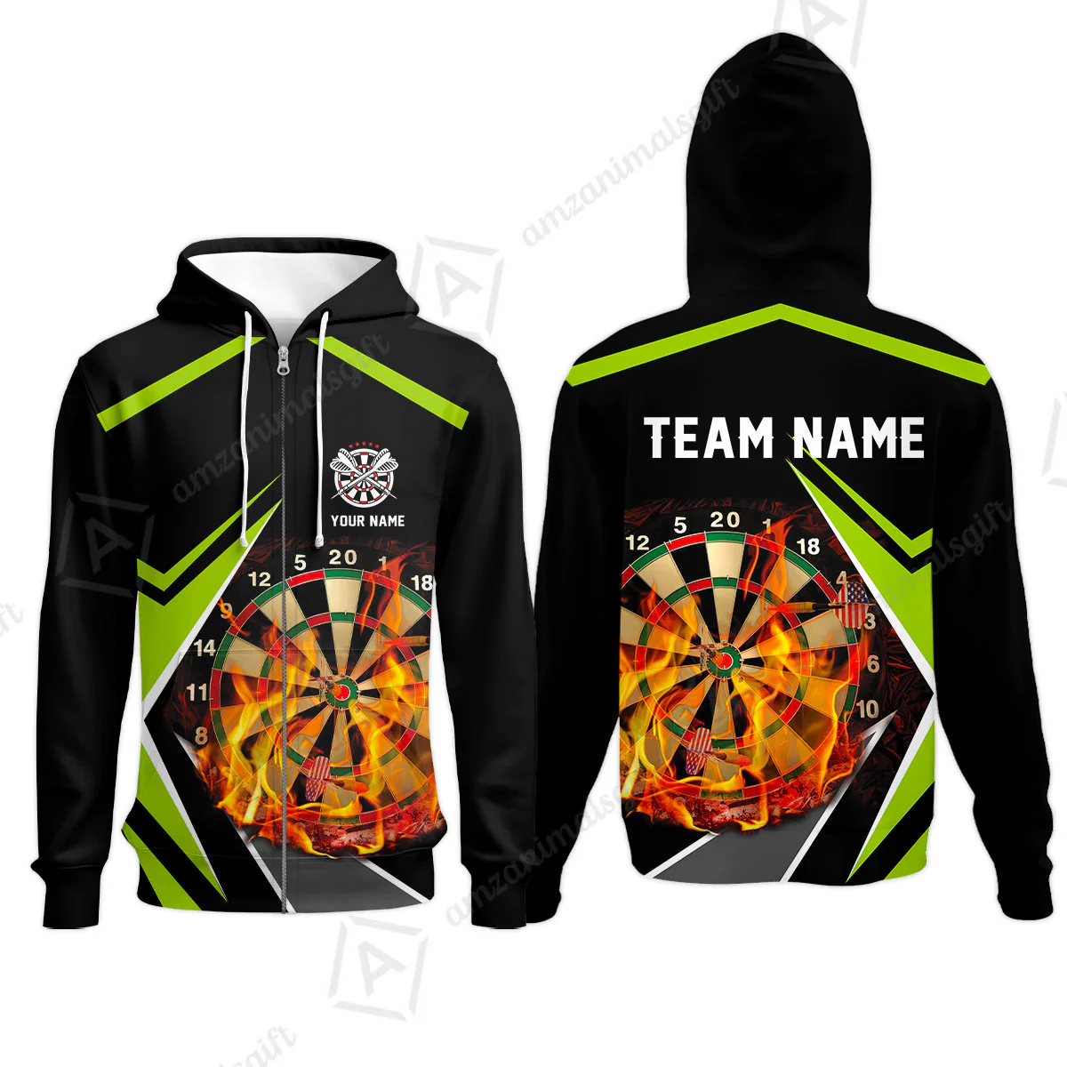 Customized Darts Team Zip Hoodie, Dartboard In Flame Polo Shirt Personalized Name And Team Name For Darts League - Image 6