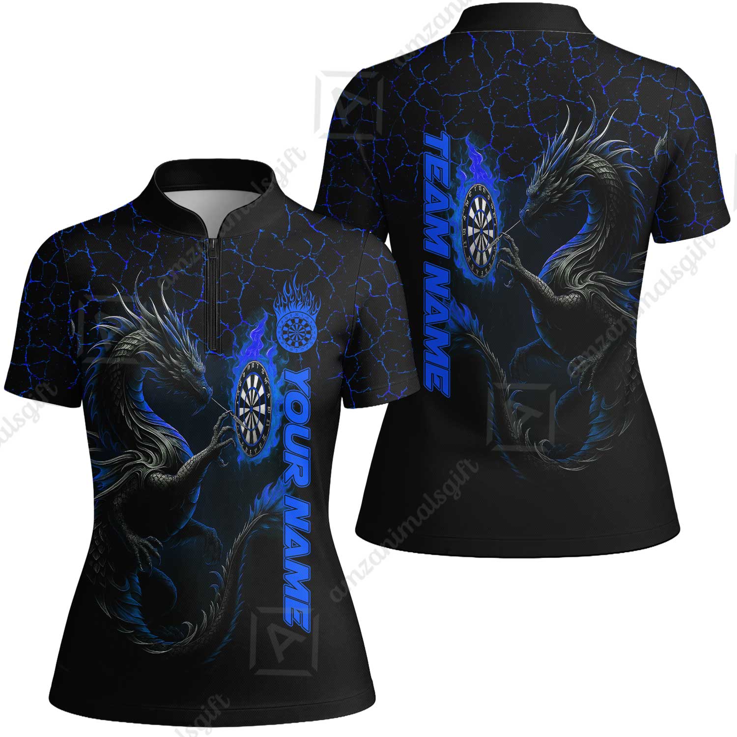 Customized Darts Women Jersey Shirt, Big Dragon Dartboard Flame Darts Women Jersey Shirt Team Style Jersey for Darts Players - Image 3