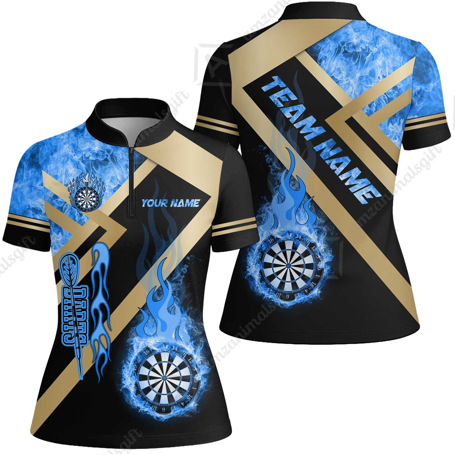 Customized Darts Women Jersey Shirt, Darts Dartboard Fire Flame Multicolor Team Women Jersey Shirt Jersey For Darts Players - Image 2