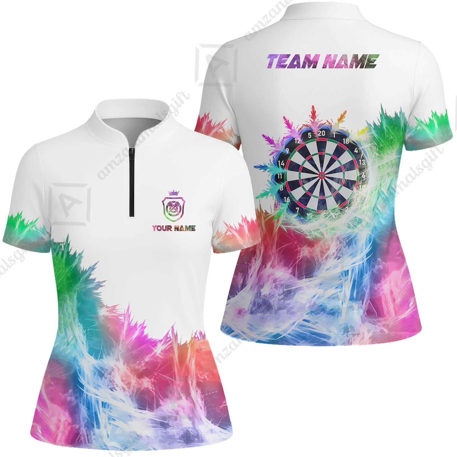 Customized Darts Women Jersey Shirt, Darts Icy Light White And Multi Color Team Women Jersey Shirt Jersey For Darts Player - Image 3