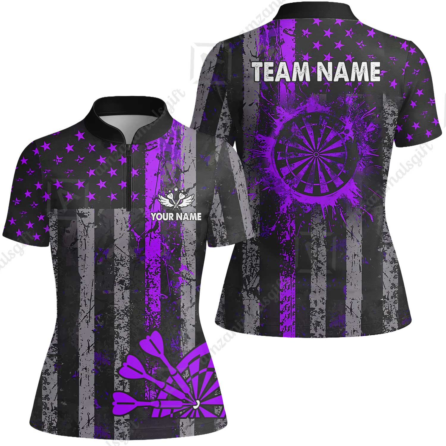 Customized Darts Women Jersey Shirt, Turquoise Grunge US Flag Patriotic Darts Women Jersey Shirt Jersey for Darts Players - Image 4