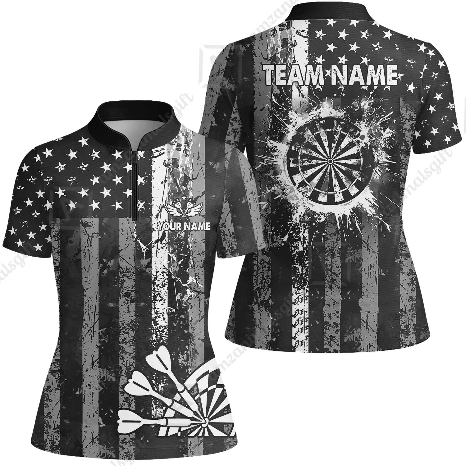 Customized Darts Women Jersey Shirt, Turquoise Grunge US Flag Patriotic Darts Women Jersey Shirt Jersey for Darts Players - Image 6