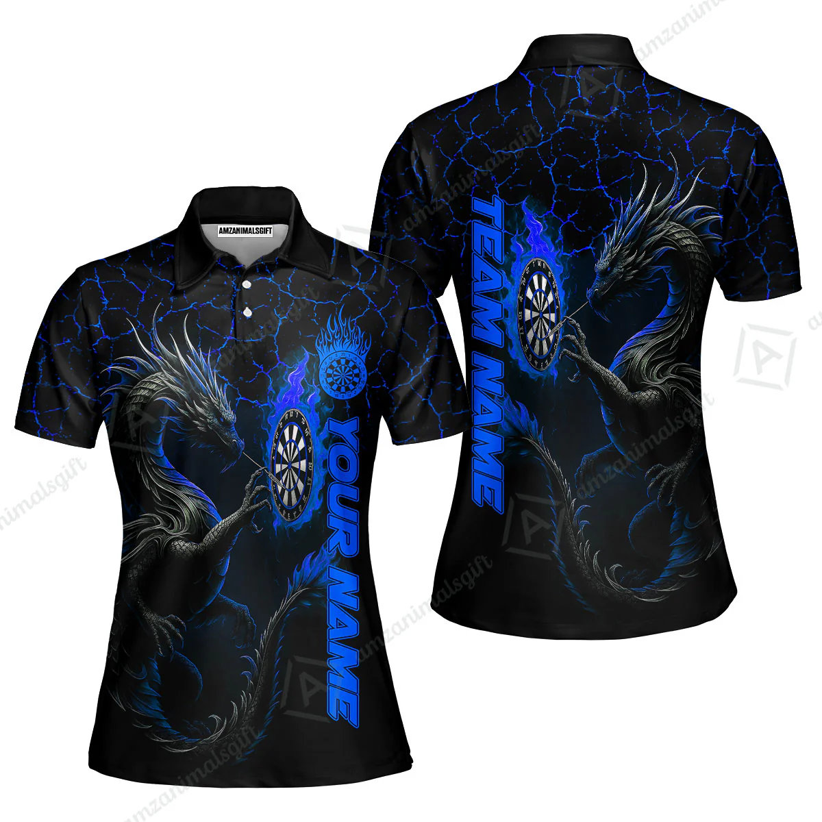 Customized Darts Women Polo Shirt, Big Dragon Dartboard Flame Darts Women Polo Shirt Team Style Jersey for Darts Players - Image 2