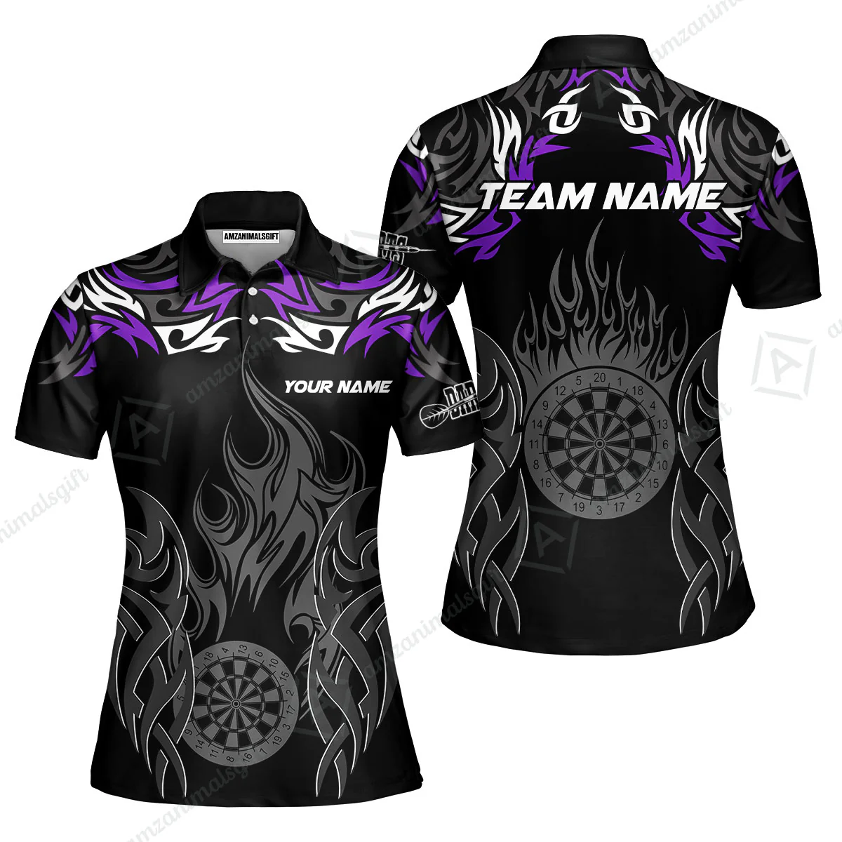 Customized Darts Women Polo Shirt, Dartboard Fire Flame Darts Women Polo Multicolor Team Style, Jersey for Darts Players - Image 3