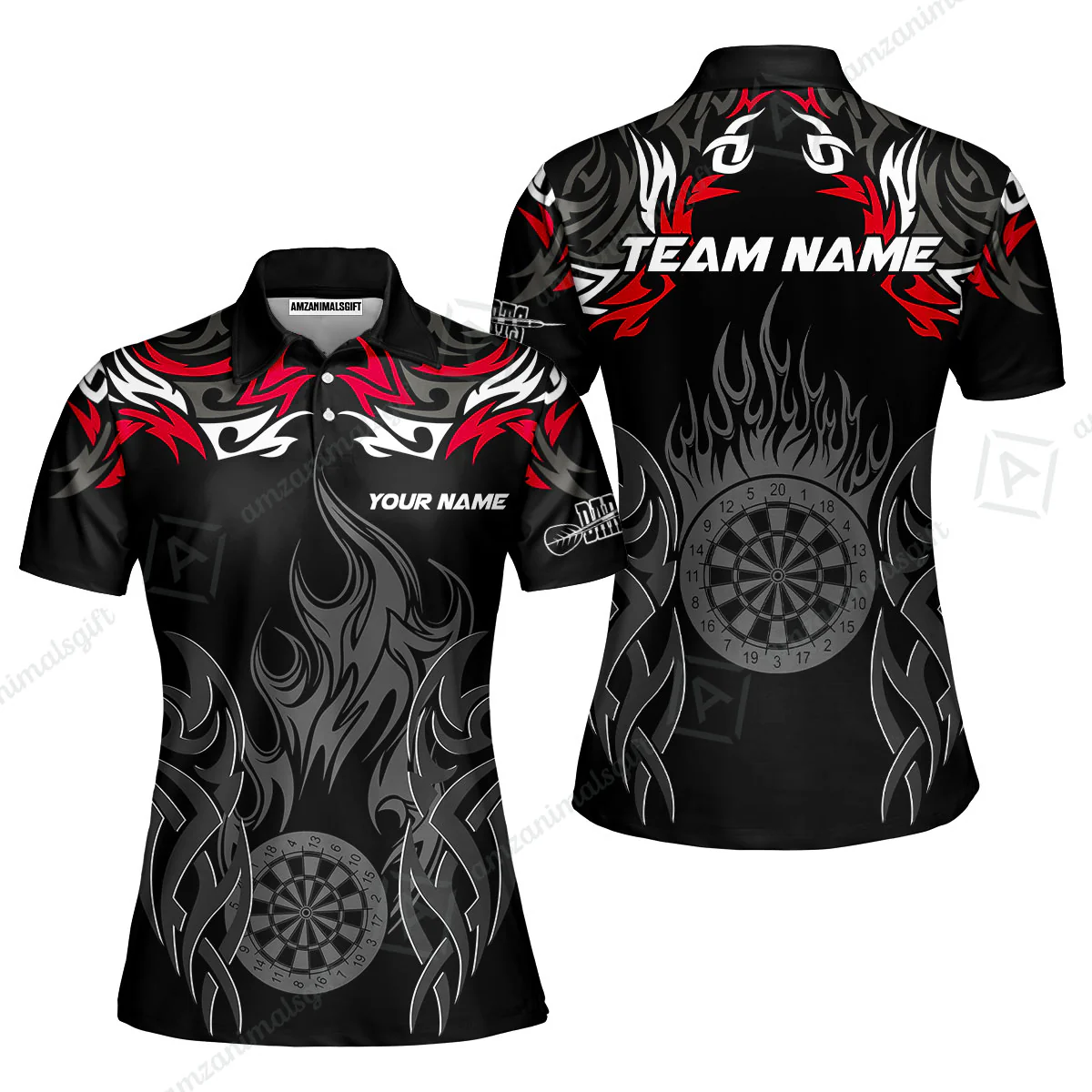 Customized Darts Women Polo Shirt, Dartboard Fire Flame Darts Women Polo Multicolor Team Style, Jersey for Darts Players - Image 4