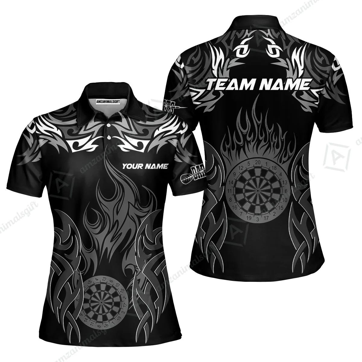 Customized Darts Women Polo Shirt, Dartboard Fire Flame Darts Women Polo Multicolor Team Style, Jersey for Darts Players - Image 5