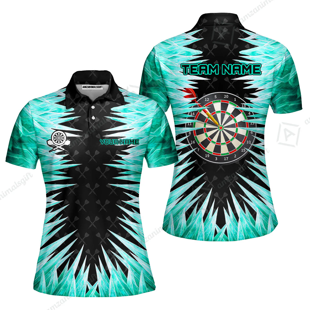 Customized Darts Women Polo Shirt, Darts Dartboard Ice And Fire Multicolor Women Polo Shirts Jersey For Darts Players - Image 3