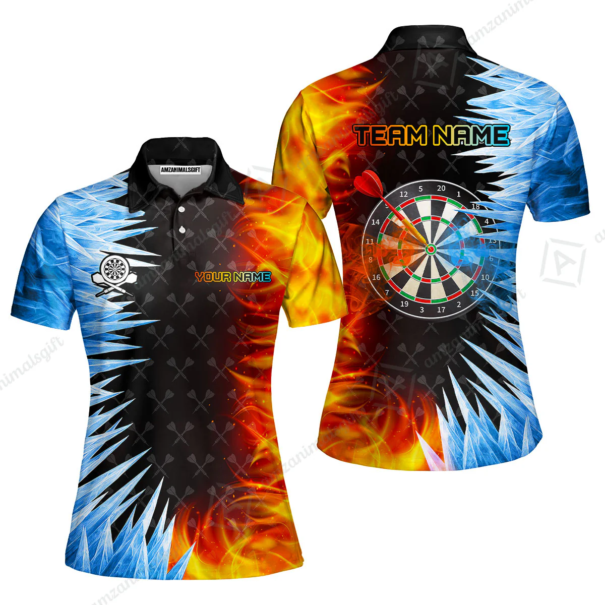 Customized Darts Women Polo Shirt, Darts Dartboard Ice And Fire Multicolor Women Polo Shirts Jersey For Darts Players - Image 4