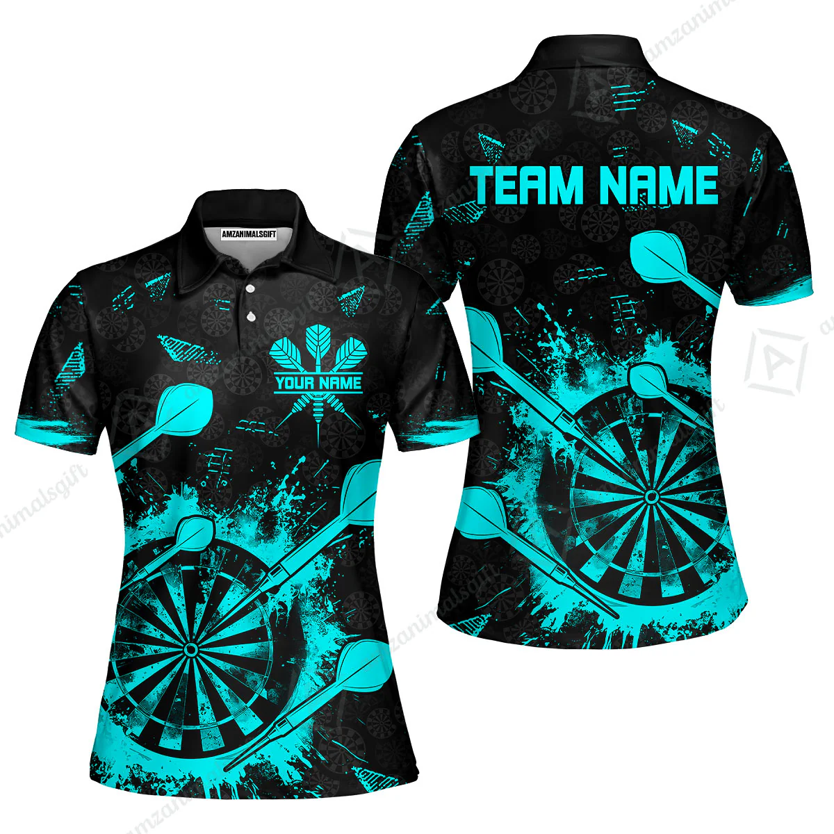 Customized Darts Women Polo Shirt, Darts Grunge Dartboard Women Polo Shirt Team Style Jersey for Darts Players - Image 2